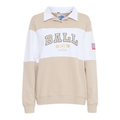 Ball Broderad Sweatshirt Löst Passform Fossil Beige, Dam