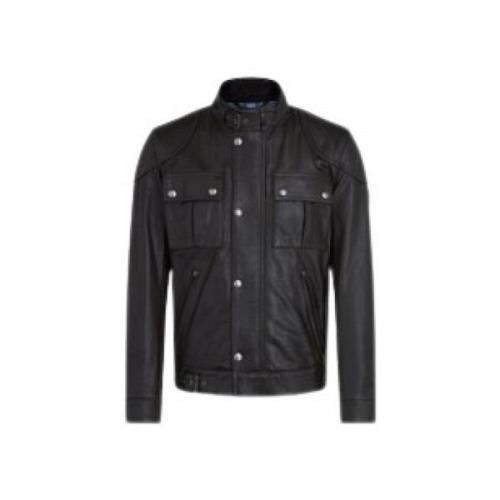 Belstaff Svart läder multi-ficka gangsterjacka Black, Herr