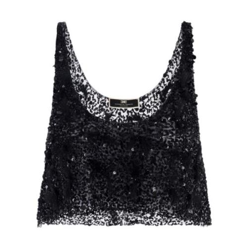 Elisabetta Franchi Broderad Tulpan Crop Top Black, Dam