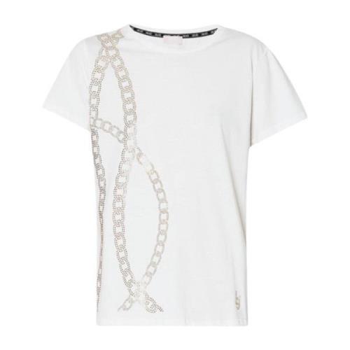 Liu Jo Kedja Studs Rund Hals T-shirt White, Dam