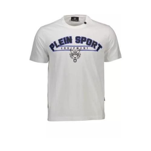 Plein Sport Vit Bomull T-Shirt, Kort Ärm, Crew Neck, Print White, Herr
