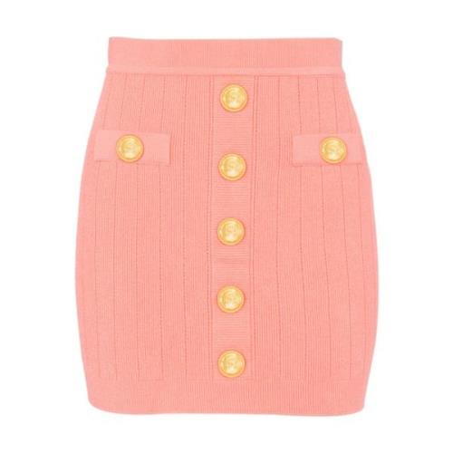 Balmain Stickad kjol med knappar Pink, Dam