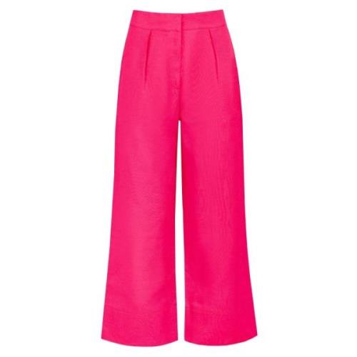 Jaaf Hot Pink Linneblandade Cropped Byxor Pink, Dam