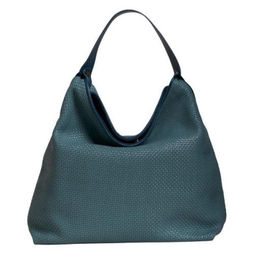 Tramontano Handvävd läder hobo väska Blue, Dam