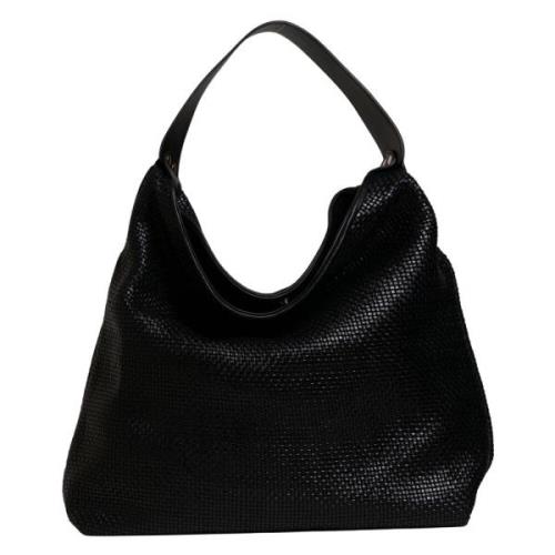 Tramontano Handvävd läder hobo väska Black, Dam