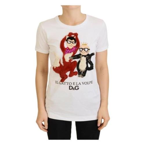 Dolce & Gabbana Ikoniska Tryck Vit Bomull Tee White, Dam