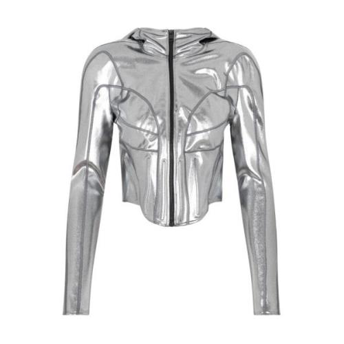 Mugler Krom Silver Huva Jacka Gray, Dam