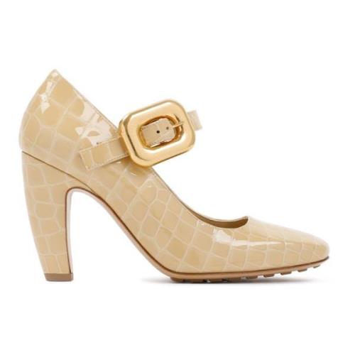 Bottega Veneta Präglad Croco Mary Jane Pumps Beige, Dam