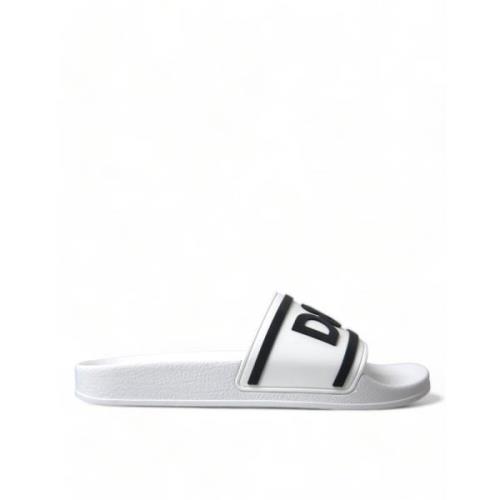 Dolce & Gabbana Elegant Vit Logo Slides White, Herr