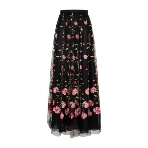 Giambattista Valli Svart Rose Polyester Midi Kjol Multicolor, Dam