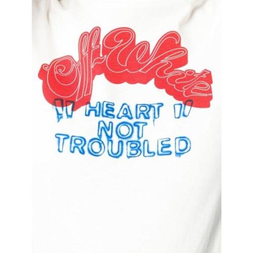 Off White Vit Röd Heart Trouble T-shirt White, Dam