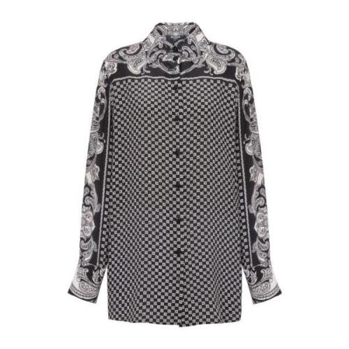 Balmain Paisley och mini monogram tryckt silkeskjorta Black, Dam