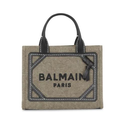 Balmain Mini canvas shoppingväska med läderinsatser Multicolor, Dam