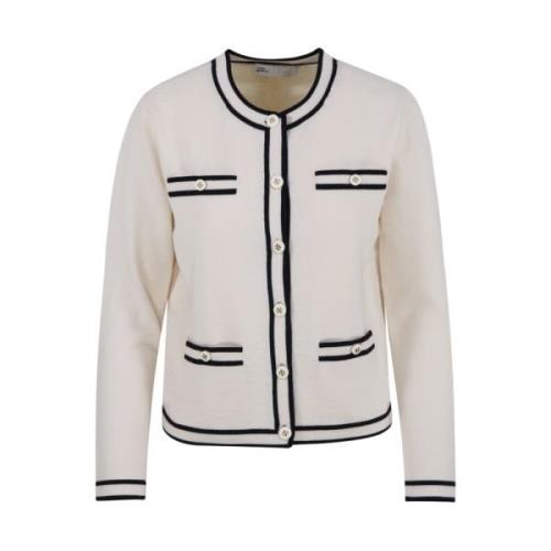 Tory Burch Fransk Kräm/Medium Navy Kendra Cardigan Beige, Dam