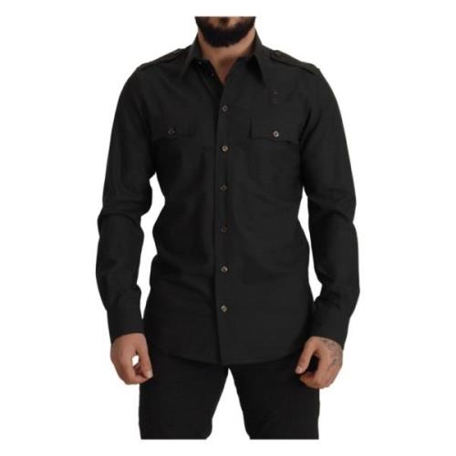 Dolce & Gabbana Mörkgrön Slim Fit Bomullsskjorta Black, Herr