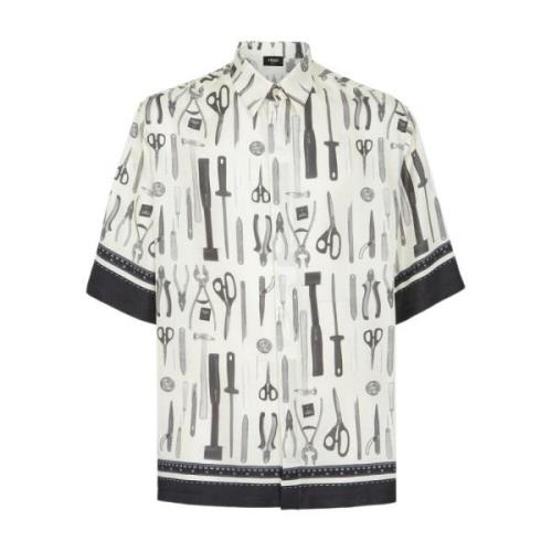 Fendi Silk Tools Print Skjorta Vit White, Herr