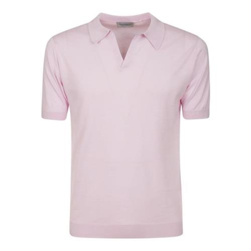 John Smedley Rosa Bomull Polo Skjorta V-Hals Pink, Herr