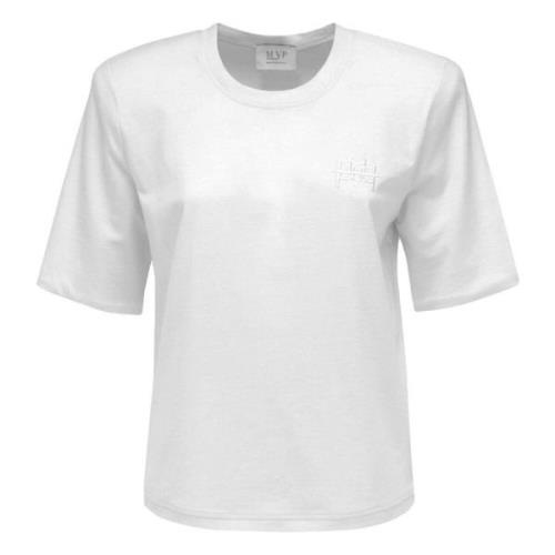 MVP wardrobe Broderad Rundhals T-shirt med Band White, Dam