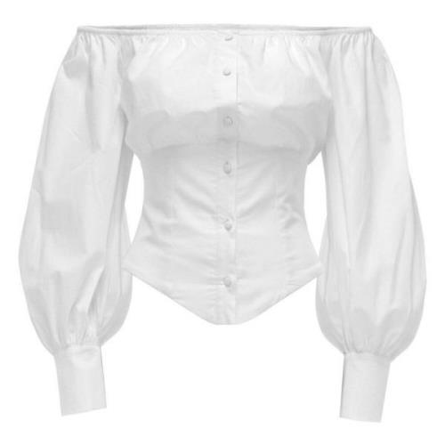 MVP wardrobe Båthals Puffärm Poplin Skjorta White, Dam