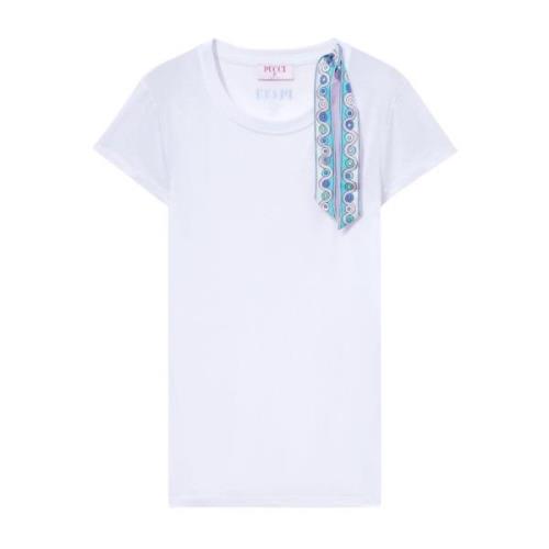 Emilio Pucci Vit Jersey T-shirt med Banddetaljer White, Dam