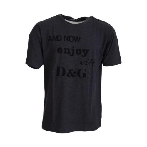 Dolce & Gabbana Grå Motivtryck Crew Neck T-shirt Gray, Herr
