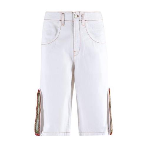 Bluemarble Vita Denim Baggy Shorts med Strass White, Herr