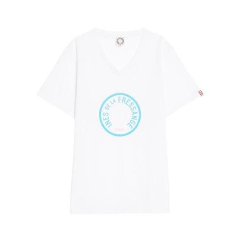Ines De La Fressange Paris Vit V-ringad T-shirt med tryck White, Dam