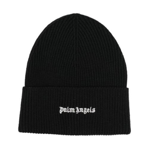 Palm Angels Svart Ribbstickad Logopatch Mössa Black, Herr