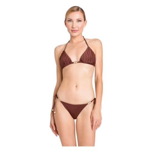 Twinset Snörning Logo Bikini Set Brown, Dam