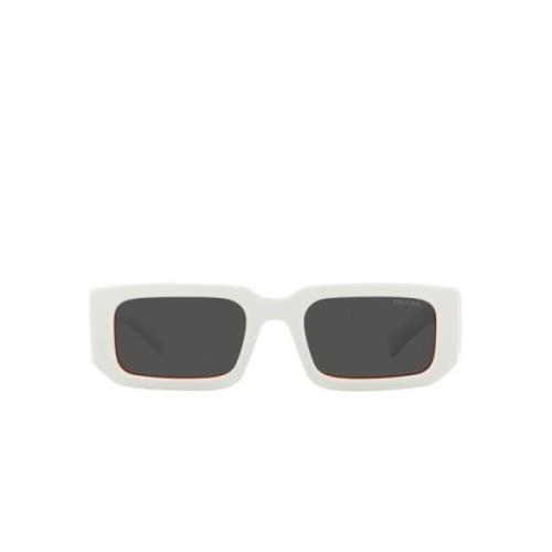 Prada Fyrkantiga Acetat Solglasögon med Orange Detaljer White, Unisex
