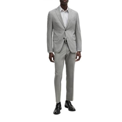 Hugo Boss Grå Ull Slim Fit Kostym Set Gray, Herr