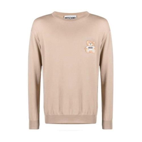 Moschino Teddy Bear Patch Bomullstickad Tröja Beige, Herr