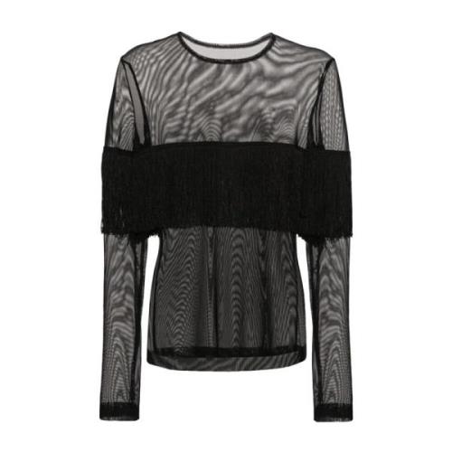 Norma Kamali Snygg Fringe Crewneck Top Black, Dam