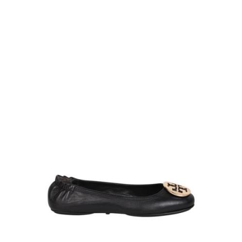 Tory Burch Guld Logo Ballerinas med Applikation Black, Dam