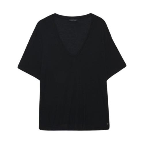 Anine Bing Svart Vale Tee - Micro Modal/Cashmere Black, Dam