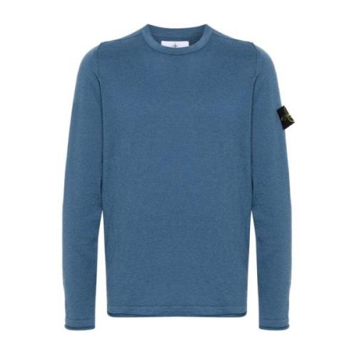 Stone Island Blå Stickad Tröja med Kompassmärke Blue, Herr