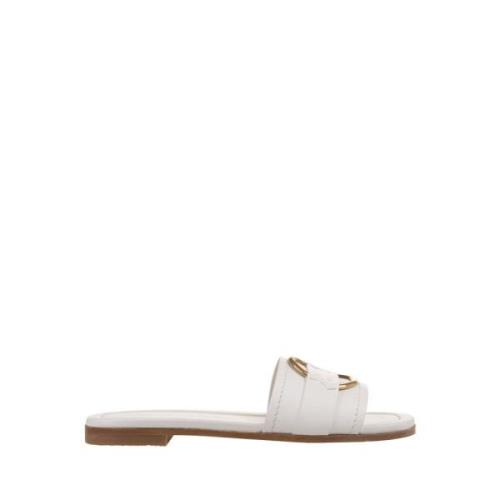 Moncler Vita Läder Slides Bell Stil White, Dam