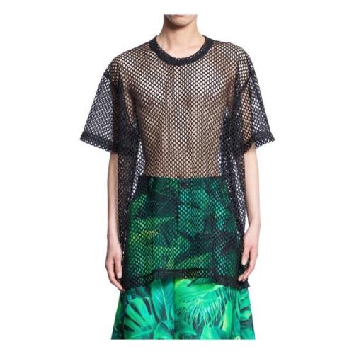 Comme des Garçons Svart Mesh Runway Stil Kort Ärm Black, Herr