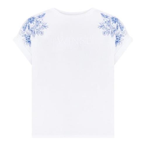 Twinset Blommig Broderad Bomull T-shirts och Polos White, Dam