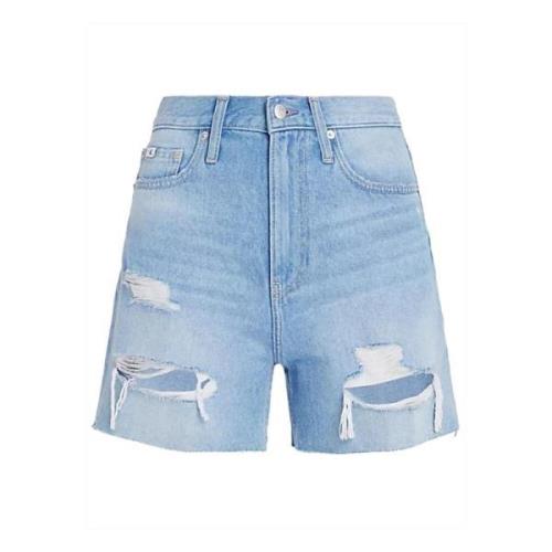 Calvin Klein Jeans Blå Slitna Denim Shorts Blue, Dam