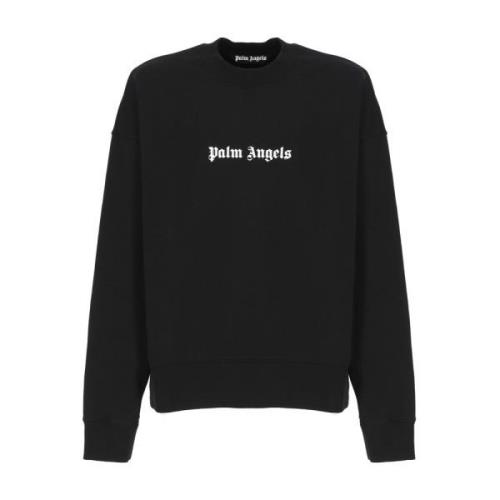 Palm Angels Svart Bomullssweatshirt med Tryckt Logotyp Black, Herr