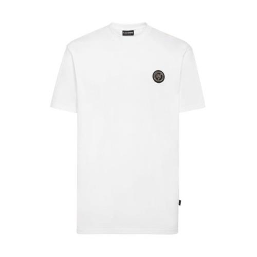 Plein Sport Herr Bomull T-shirt med Plastplakett White, Herr