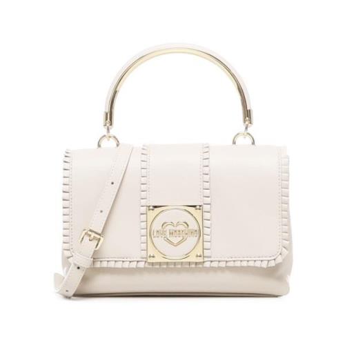 Love Moschino Ivory Logoväska med Metallhandtag White, Dam