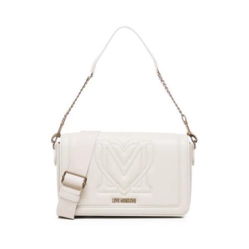 Love Moschino Vit Axelväska med Guldlogotyp White, Dam