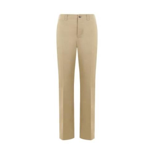 Saint Laurent Beige Straight Leg Bomull Drill Byxor Beige, Dam