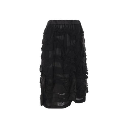 Comme des Garçons Svart Ruffle Midi Kjol Black, Dam