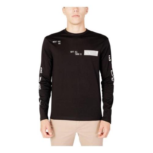 Armani Exchange Svart Print Långärmad T-shirt Black, Herr