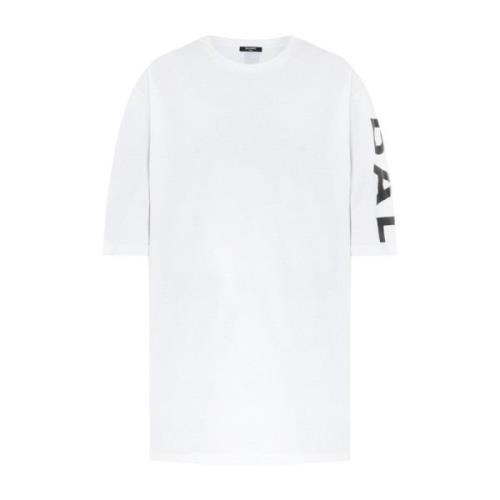 Balmain Vertikal Logo T-shirt - Klassisk Modell White, Herr