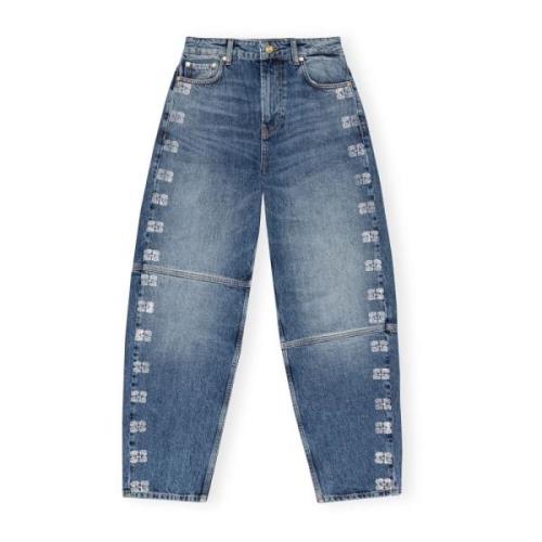 Ganni Blå Sparkle Logo Denim Jeans Blue, Dam