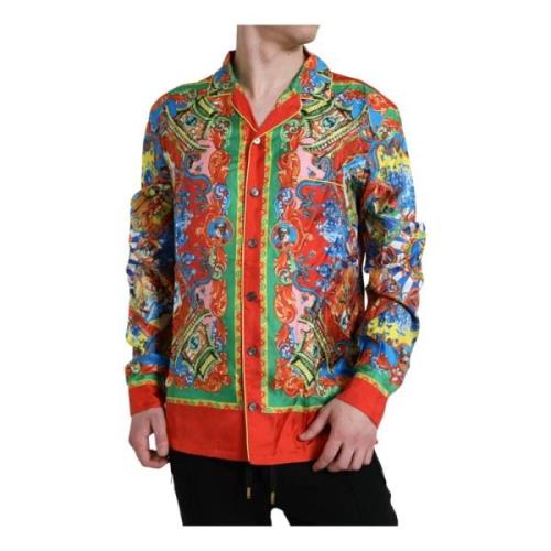 Dolce & Gabbana Silkeskjorta med Drakmönster Multicolor, Herr